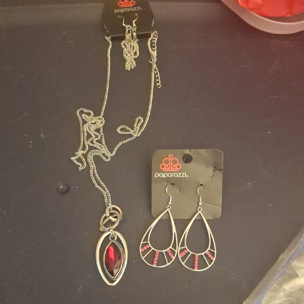 Paparazzi Silver and Red Necklace with Intricate Design